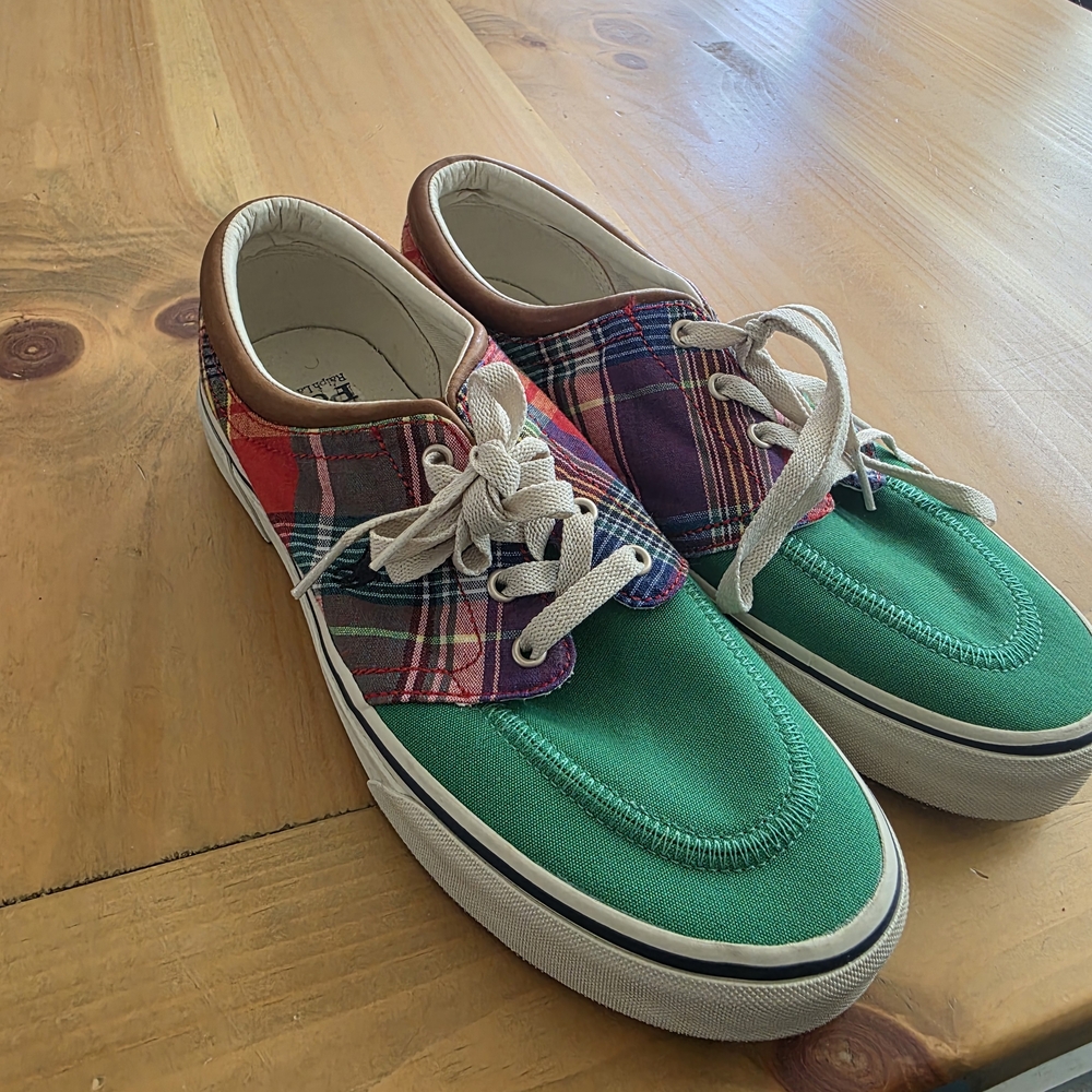 Men's Polo Ralph Lauren Faxon X Shoes ~ Plaid Canvas/Green ~ Size 9 Used